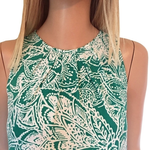 Ann Taylor LOFT Dress Sleeveless Green Print Jersey Knit Shift XXSP XS S - Picture 5 of 15